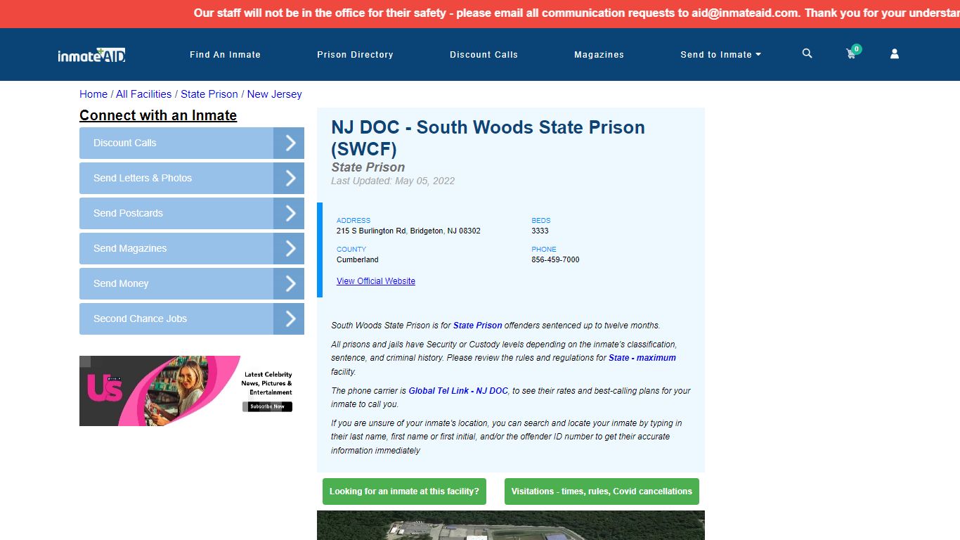 NJ DOC - South Woods State Prison (SWCF) & Inmate Search ...