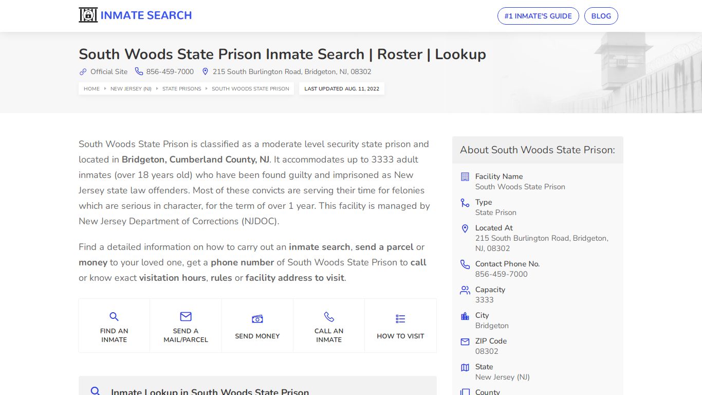 South Woods State Prison Inmate Search | Roster | Lookup